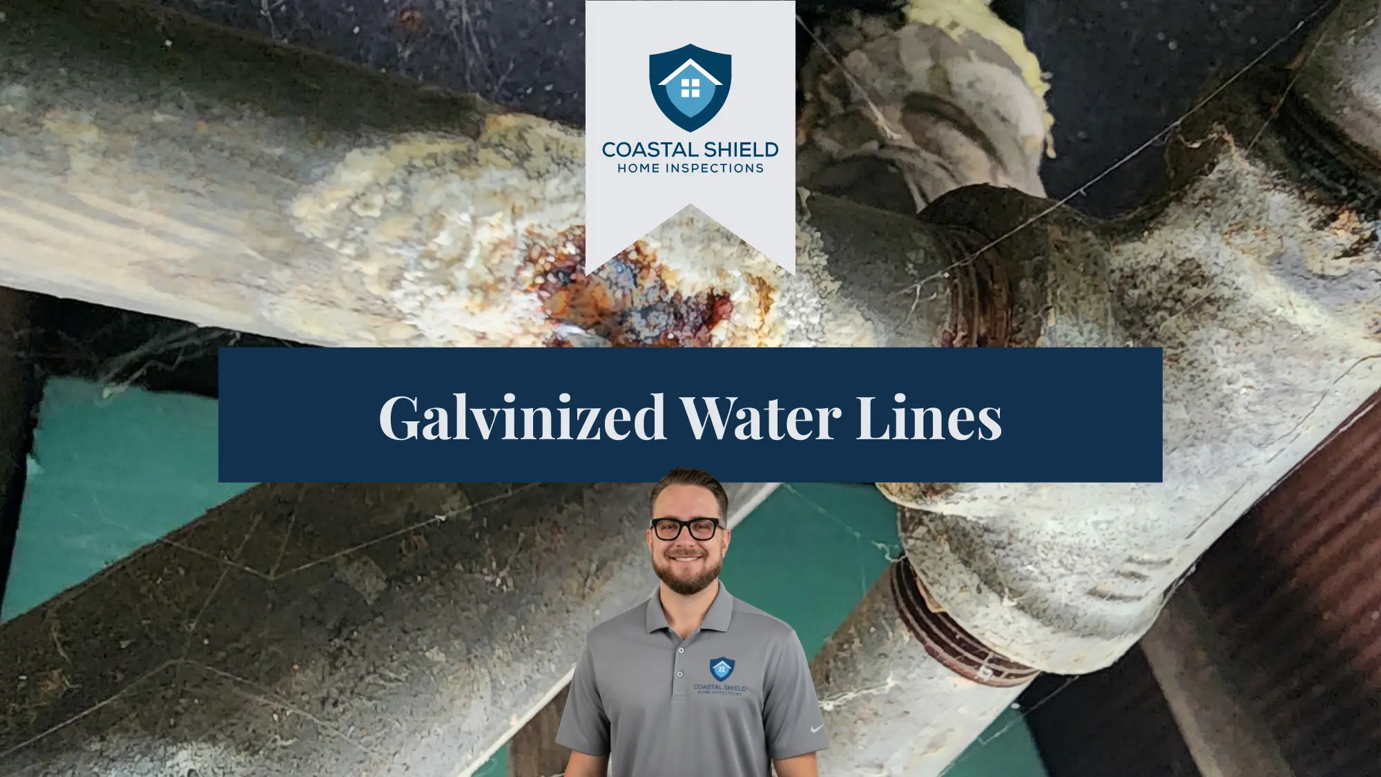 Old galvanized water pipes with rust and corrosion.