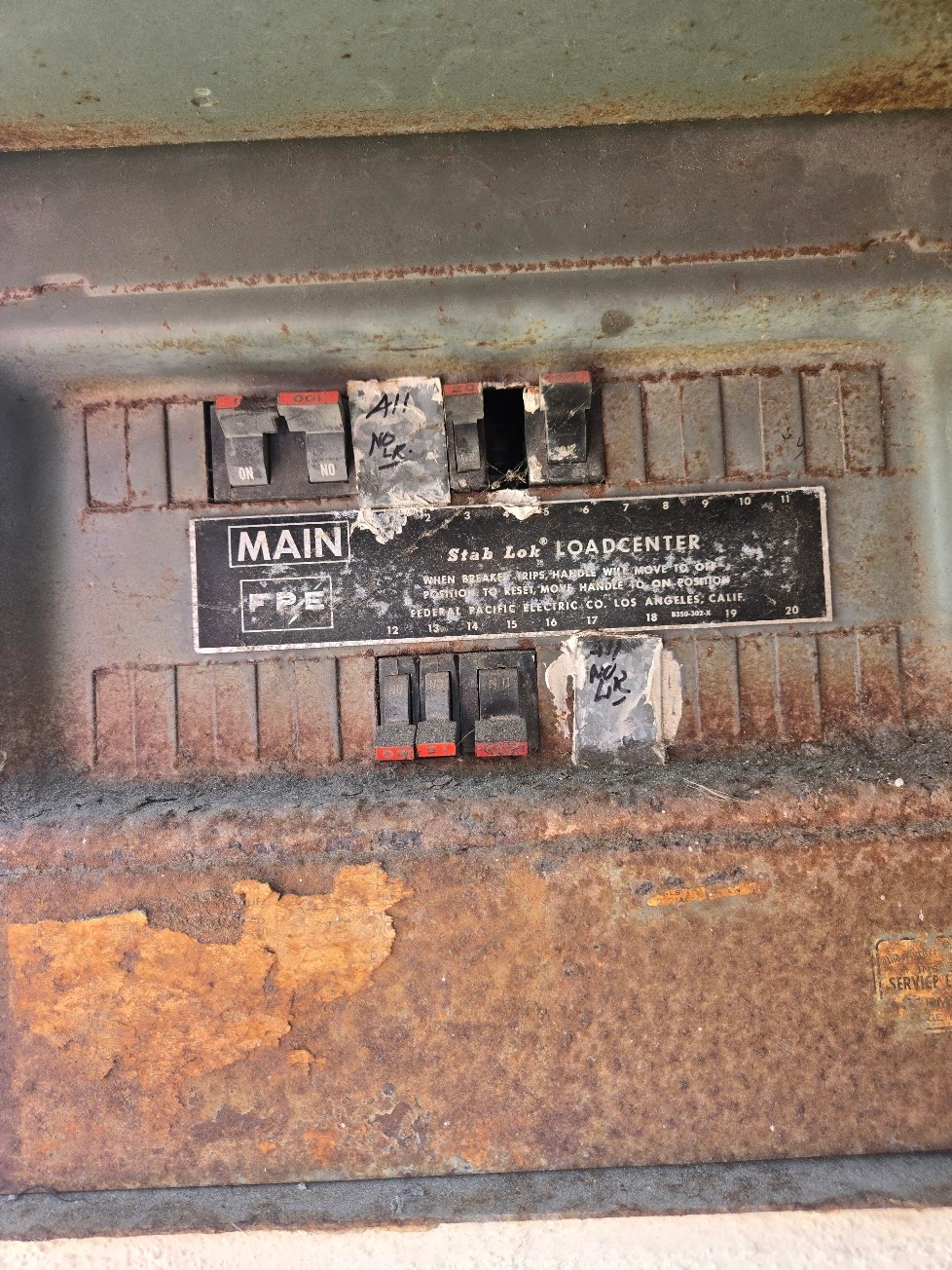 A Federal Pacific Electric Stab-Lok panel found in a Santa Barbara home.