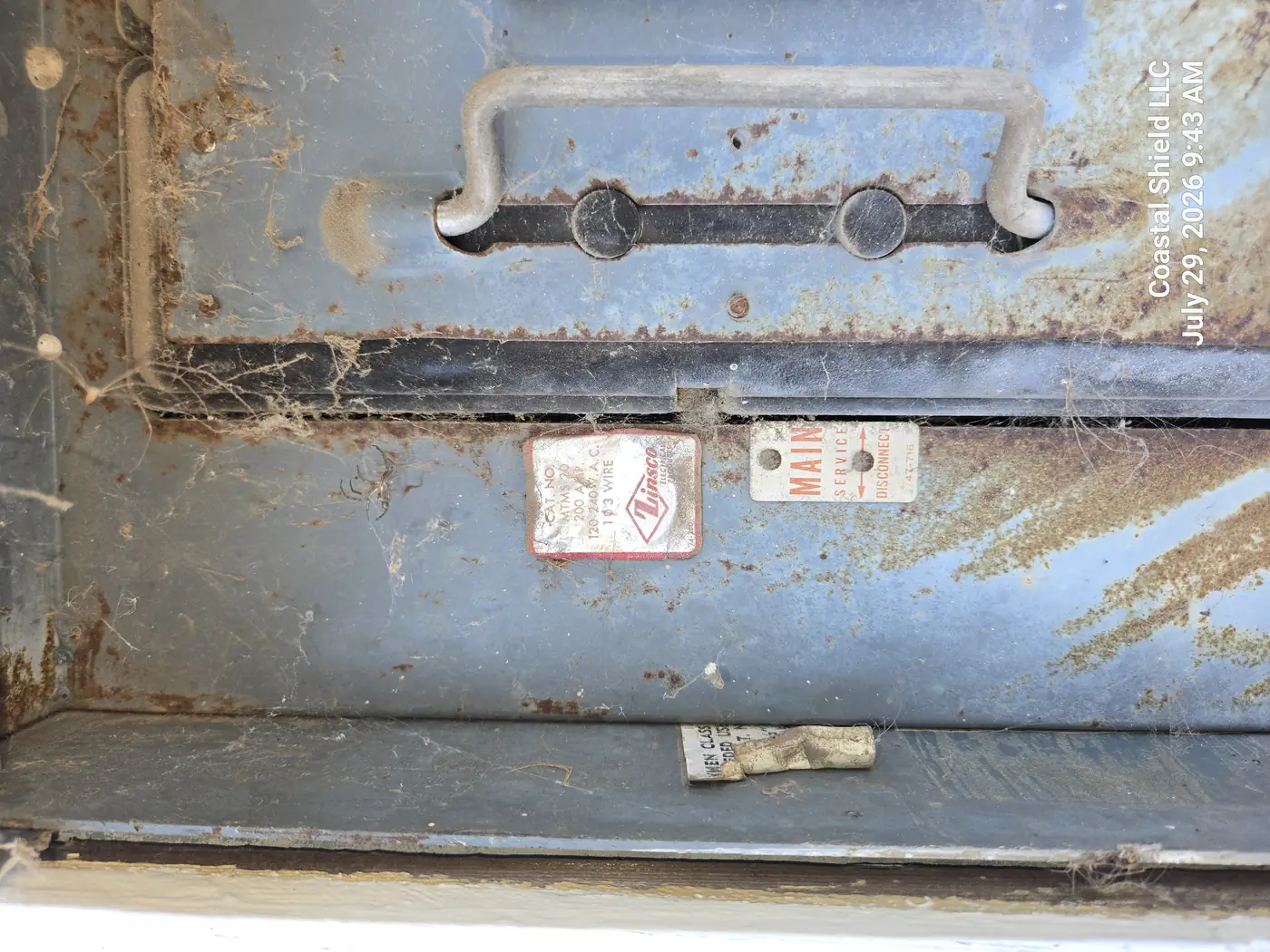 Corroded Zinsco main service disconnect interior