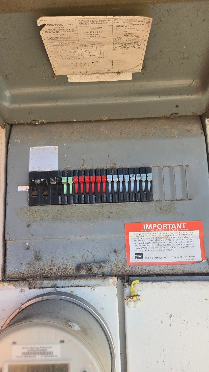 Zinsco panel with colored breakers installed in a Santa Barbara home.