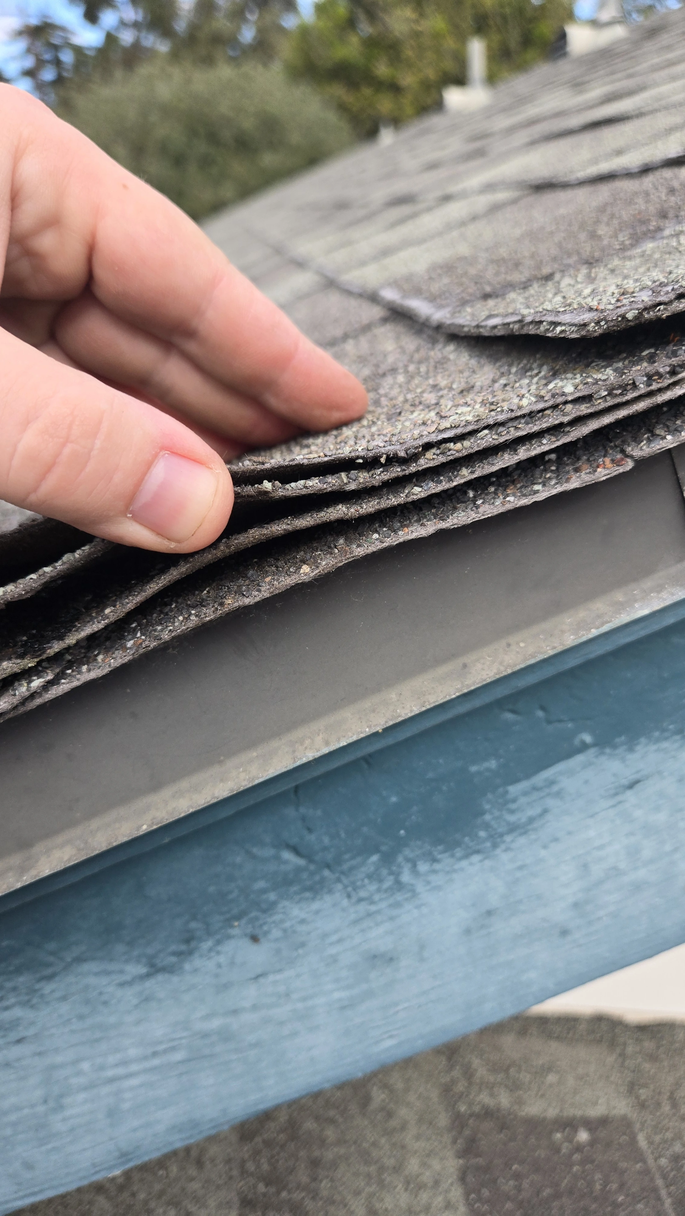 Two layers of roofing at the eave