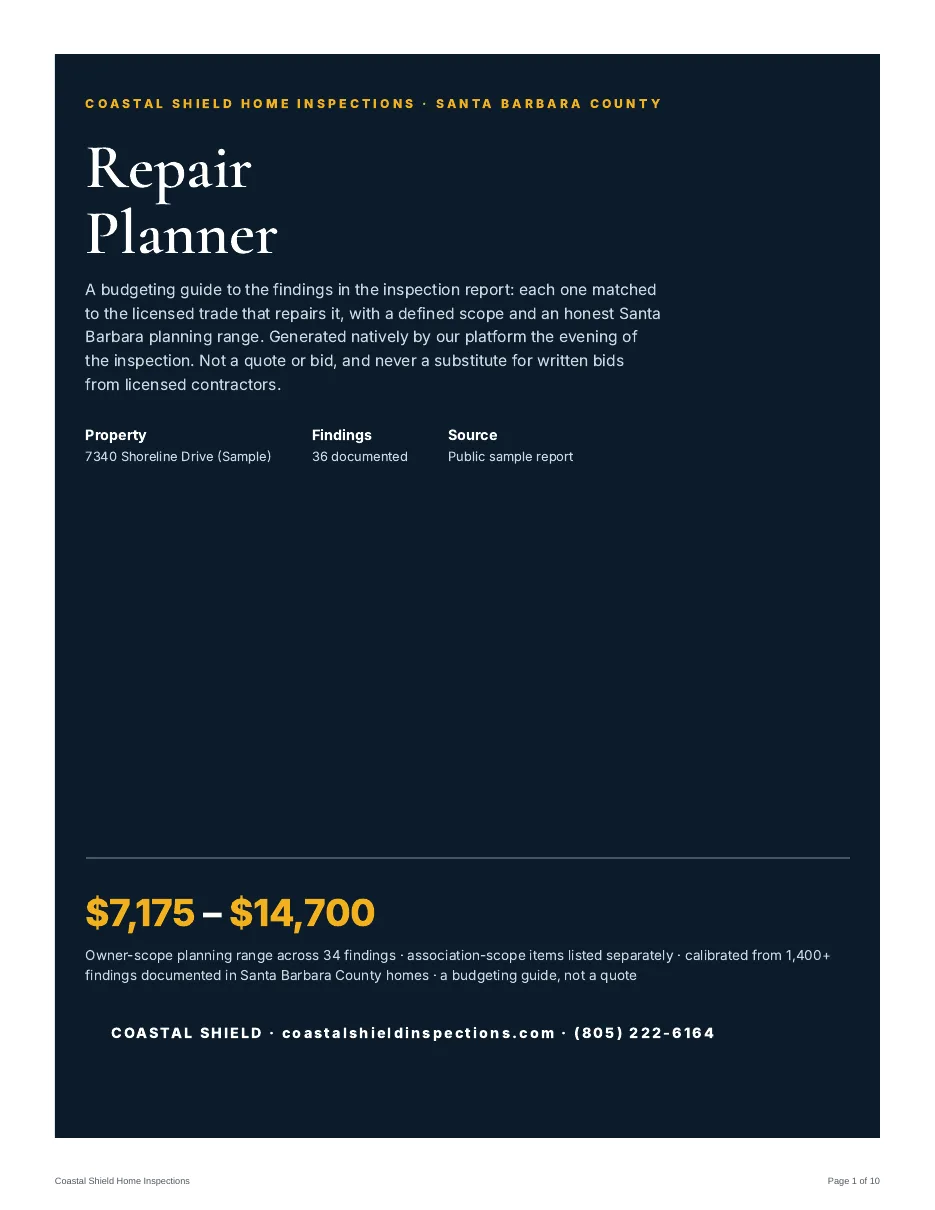 Repair Planner cover with total Santa Barbara repair range