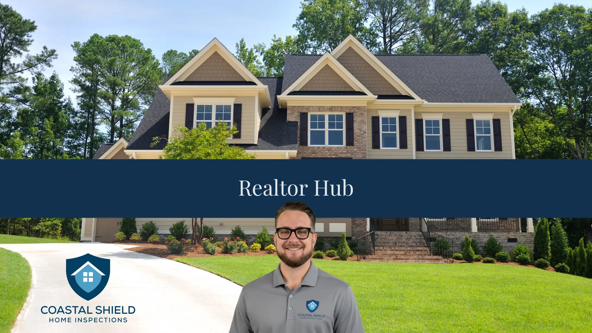 Realtor and client shaking hands in front of a beautiful home.